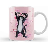Baskı Dükkanı Black and White Cat Yoga Time Kupa
