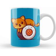 Baskı Dükkanı Cute Cat On Sushi Salmon Cartoon Kupa