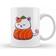 Baskı Dükkanı Cute Cat Sushi Salmon Kupa Bardak Porselen - 330 ml - 1 Adet - Beyaz