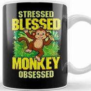 Baskı Dükkanı Cute & Funny Cute Stressed Blessed Monkey Obsessed Kupa Bardak