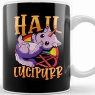 Baskı Dükkanı Cute Funny Satanic Hail Lucipurr Rainbow Kitty Kupa