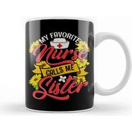 Baskı Dükkanı Cute My Favorite Nurse Calls Me Sister Rn Family Beyaz 330 ml Porselen Kupa