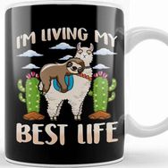Baskı Dükkanı Cute Sloth Llama Living My Best Life Sleepy Lazy Kupa