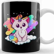 Baskı Dükkanı Cute Unicorn Cat Adorable Magical Rainbow Kitty Kupa Bardak