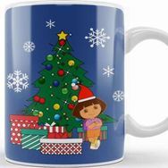 Baskı Dükkanı Dora The Explorer Around The Christmas Tree Beyaz 330 ml Porselen Kupa Bardak