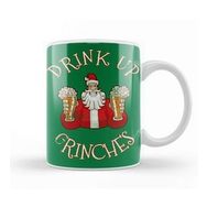 Baskı Dükkanı Drink Up Grinches Distressed Funny Christmas Beyaz 330 ml Porselen Kupa Bardak