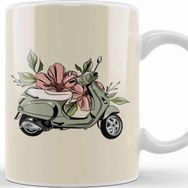Baskı Dükkanı Flower Vespa Beyaz 330 ml Porselen Kupa Bardak