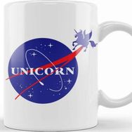 Baskı Dükkanı Flying Nasa Unicorn Beyaz 330 ml Porselen Kupa Bardak