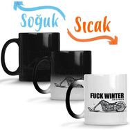 Baskı Dükkanı Fuuck Winter Always Motorcycle Sihirli Porselen Kupa
