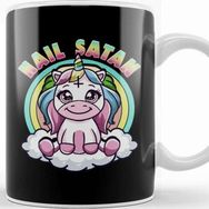 Baskı Dükkanı Hail Satan Unicorn Rainbow Heavy Metal Satanic Pun Kupa