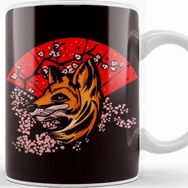 Baskı Dükkanı Japanese Fox Sakura Cherry Blossom Tree Japanese Art Nature Porselen Beyaz Kupa Bardak
