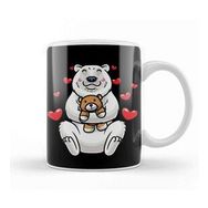 Baskı Dükkanı Kawaii White Polar Bear Stuffed Animal with Hearts Ice Bear Kupa
