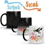 Baskı Dükkanı KB10278 Cat Portrait In Gladiolus Flowers Pink Edition Kedi Porselen Kupa Bardak