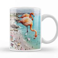 Baskı Dükkanı KB10569 Flamingos On The Beach Porselen Kupa Bardak