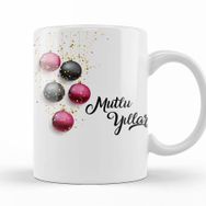 Baskı Dükkanı KB11319 Mutlu Yıllar Noel Topları Porselen Kupa Bardak