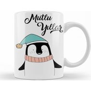 Baskı Dükkanı KB11712 Sevimli Penguen Ile Mutlu Yıllar Porselen Kupa Bardak
