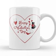 Baskı Dükkanı KB9969 Aşk Kediler Happy Valentines Cats Porselen Kupa Bardak