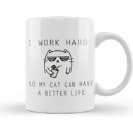 Baskı Dükkanı Kedi I Work Hard Cats Kupa