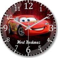 Baskı Dükkanı Kişiye Özel Şimşek Mcqueen Bombeli Gerçek Cam Duvar Saati
