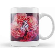 Baskı Dükkanı Kpop Korean Love Finger Snap Pink Floral Kupa