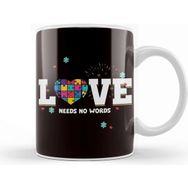 Baskı Dükkanı Love Needs No Words Heart Autism Awareness Puzzle Ribbon Kupa