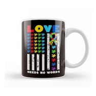 Baskı Dükkanı Love Needs No Words Us American Flag Autism Puzzle Autistic Kupa