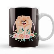 Baskı Dükkanı Pomeranian Flowers Pommy Pom Dog Breed German Spitz Puppy Porselen 330 ml Beyaz Kupa Bardak