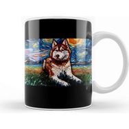 Baskı Dükkanı Red And White Husky Night Kupa