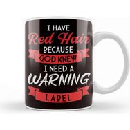 Baskı Dükkanı Red Hair Warning Label Ginger Redhead Orange Red Haired Kupa