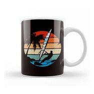 Baskı Dükkanı Retro Windsurfer Windsurfing Ocean Wave Surfboard Surfing Porselen 330 ml Beyaz Kupa Bardak