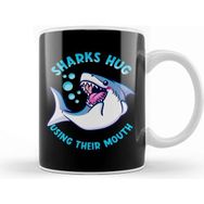 Baskı Dükkanı Sharks Hug Using Their Mouth Funny Shark Pun Kupa