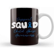 Baskı Dükkanı Support Squad Child Abuse Prevention Month Blue Ribbon Beyaz Porselen Kupa Bardak