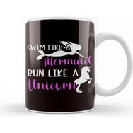 Baskı Dükkanı Swim Like Mermaid Run Like Unicorn Swimmer Runner Athlete Beyaz Porselen Kupa Bardak