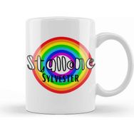 Baskı Dükkanı Sylvester Stallone Retro Rainbow Style Beyaz Porselen Kupa Bardak