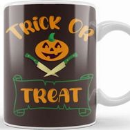 Baskı Dükkanı Trick Or Treat Pumpkin Head Typography Porselen Beyaz Kupa Bardak