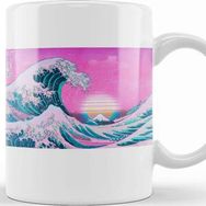 Baskı Dükkanı Vaporwave Great Wave Off Kanagawa Aesthetic Sunset Kupa Bardak