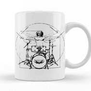 Baskı Dükkanı Vitruvian Man Drum Kit Black Lines Beyaz Porselen Kupa Bardak