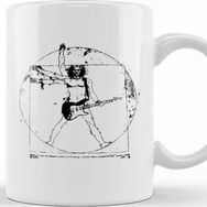 Baskı Dükkanı Vitruvian Man Guitar Player Black Lines Beyaz Porselen Kupa Bardak