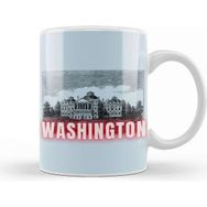 Baskı Dükkanı Washington Vintage Beyaz Porselen Kupa Bardak