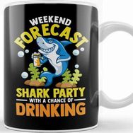 Baskı Dükkanı Weekend Forecast Shark Party With Drinking Beyaz Porselen Kupa Bardak