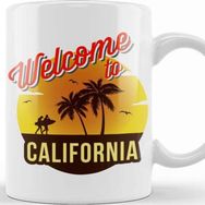 Baskı Dükkanı Welcome To California Beyaz Porselen Kupa Bardak
