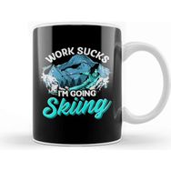 Baskı Dükkanı Work Sucks I'm Going Skiing Funny Skier Vacation Porselen Beyaz Kupa Bardak