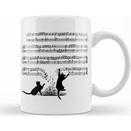Baskı Dükkanı Yaramaz Komik Müzik Notalı Kedi Cat Porselen Kupa