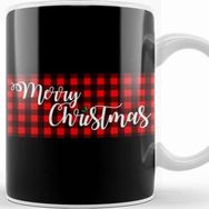 Baskı Dükkanı Yılbaşı Yeni Yıl Konseptli Merry Christmas Banner On Buffalo Plaid Kupa Bardak