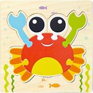 BDZ Mall CRAB-WT434C Çocuklar 3D Puzzle Montessori Oyuncak Erken Eğitim Karikatür Hayvan Öğrenme Yurt Dışından Renkli Ahşap Yapboz