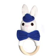 Bebegen Büyük Mavi Şapkalı Beyaz Tavşan Amigurumi Çıngırak