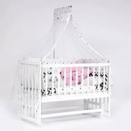 Bebeget B05 Süper 60X120 cm Natural Ahşap Beşik 4 Kademeli Beyaz Anne Yanı Sallanır Pembe Ay Uyku Seti ve Yataklı Beşik