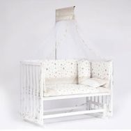 Bebeget B06 Süper 60X120 cm Natural Ahşap Beşik 4 Kademeli Beyaz Anne Yanı Sallanır KVSTAR Uyku Seti ve Yataklı Beşik