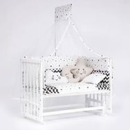 Bebeget B15 Süper 60X120 cm Natural Ahşap Beşik 4 Kademeli Beyaz Anne Yanı Sallanır Krem AYST Uyku Seti ve Yataklı Beşik