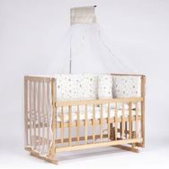 Bebeget D10 60X120 cm Süper Ahşap Doğal Beşik 4 Kademeli Anne Yanı Sallanır Uyku Seti ve Bebek Beşiği